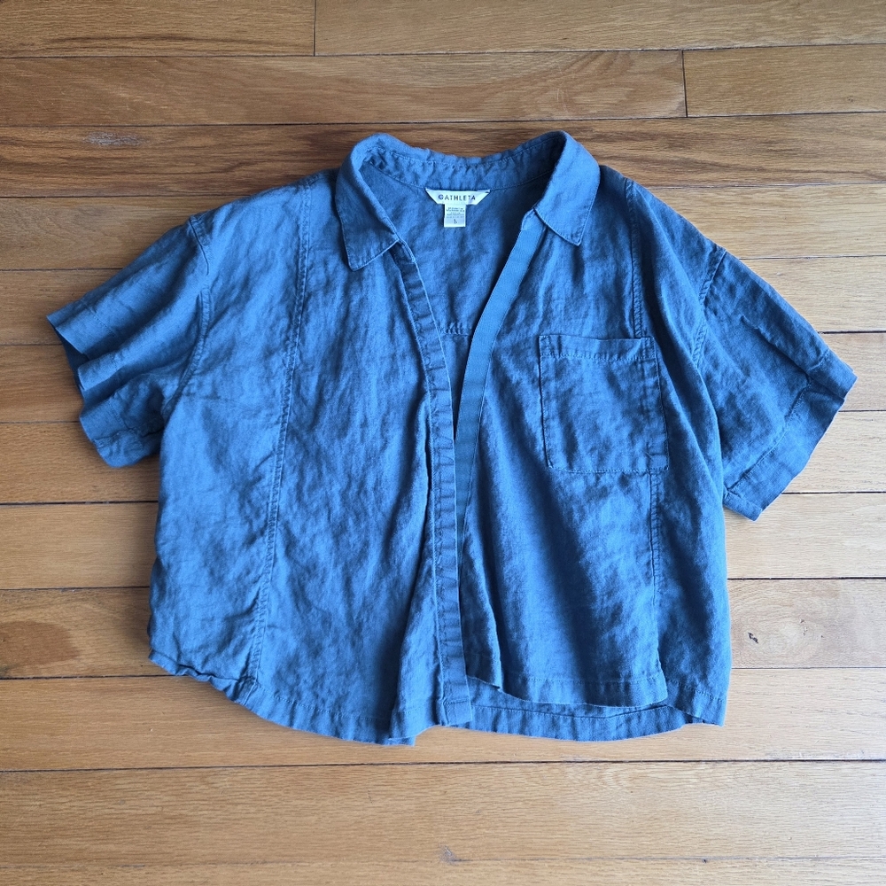 100% Linen Athleta Teal‎ Cropped Top Size Large